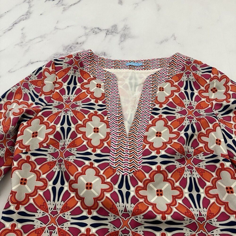 J. McLaughlin Womens Silk Shift Dress Size M Orange Pink Floral 3/4 Sleeve - Picture 2 of 12